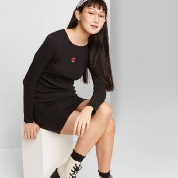 Wild Fable Bodycon Dress Black Embroidered Size S - Picture 6 of 6